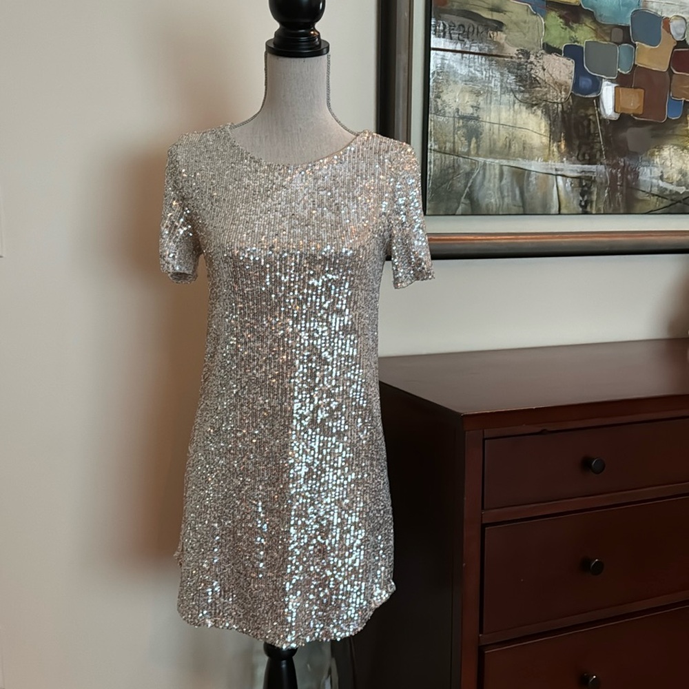 BB Dakota Silver Sequin Dress Womens XS